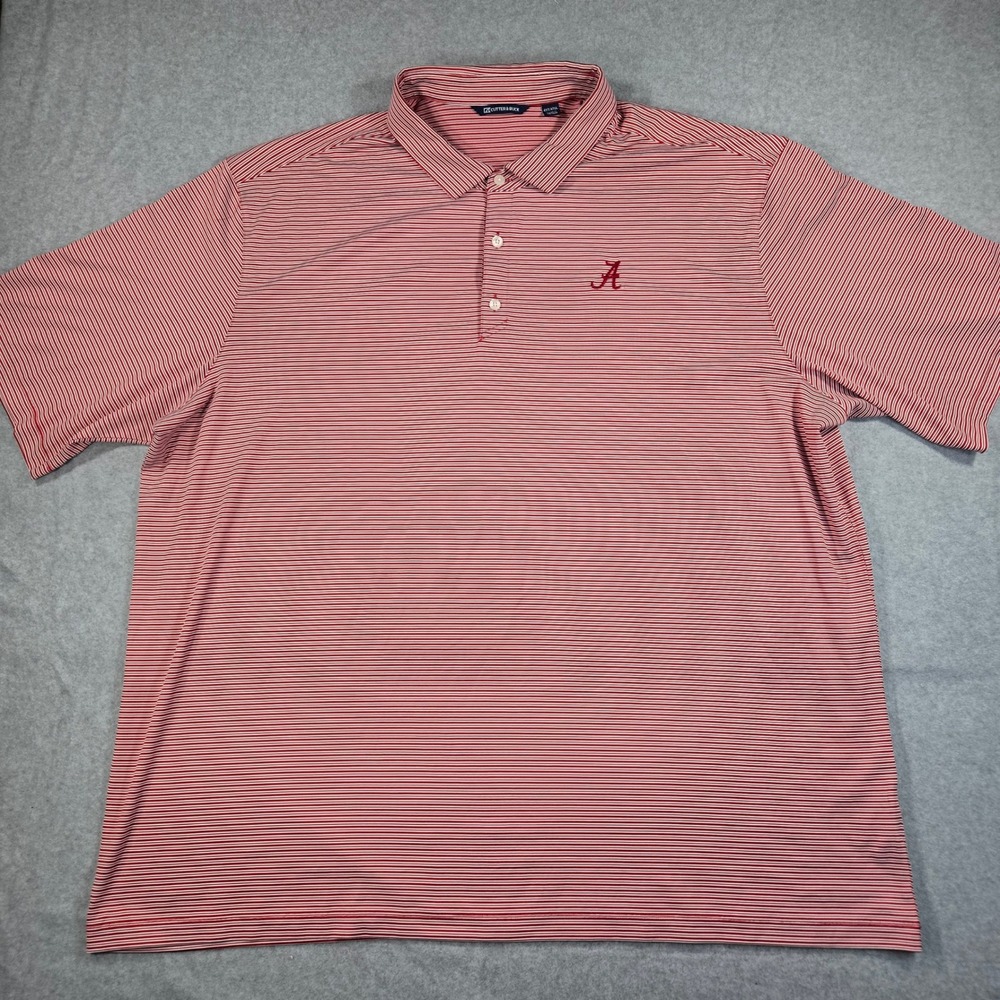 Cutter & Buck Alabama Crimson Tide Mens 4XT Red Striped Polo Shirt BCK01302